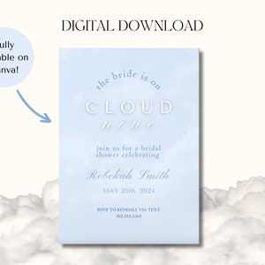 On Cloud Nine Bridal Shower/Bachelorette Invitation Template Digital Download, The Bride Is On Cloud Nine, On Cloud 9 Printable Invitation