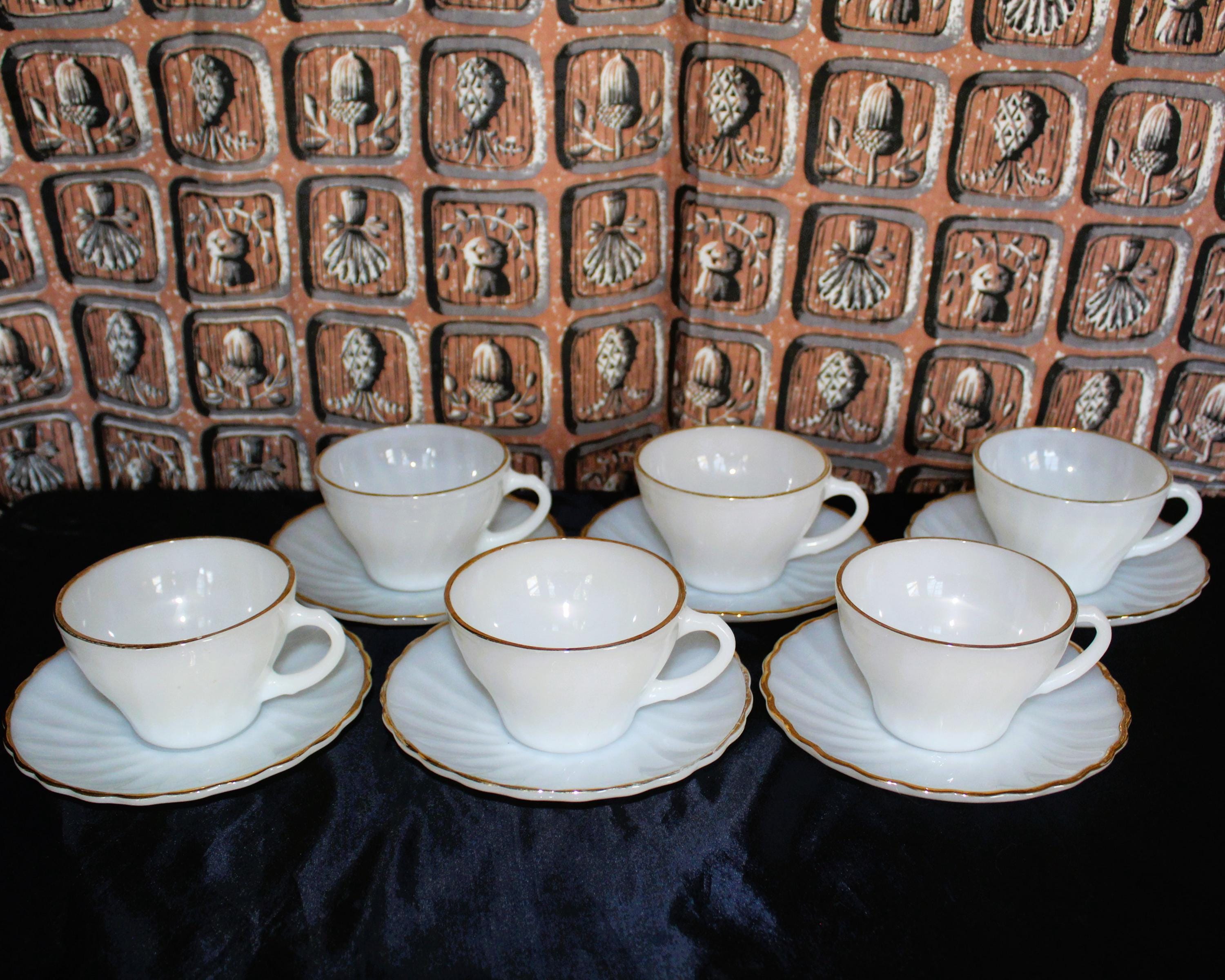 Vintage Anchor Hocking Suburbia Cup and Saucer Set: White With 