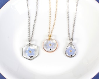 Small forget-me-not seed necklace, real forget me not flower pendant, pressed flower jewelry, gift for loss, miscarriage, grief, remembrance