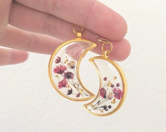 Dried flower resin Purple Flower Jewelry Real dried wildflower Earrings Real white wildflower earrings