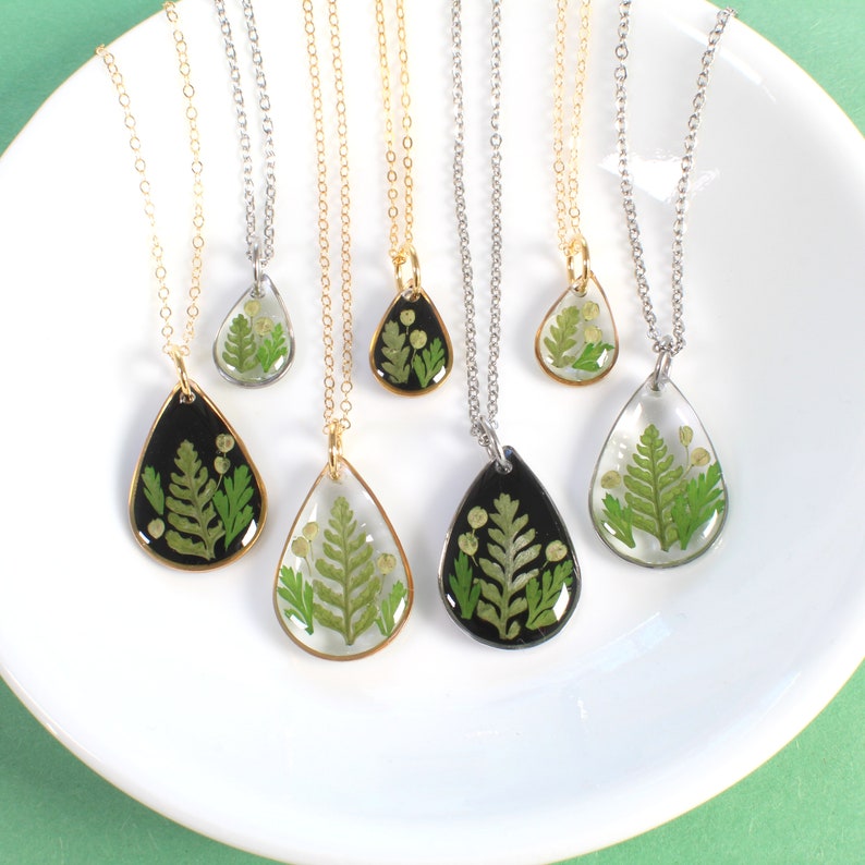 Pressed fern necklace, real plant jewelry, resin flower pendant, nature lover gift, hiker, gardener, forest, leaf, woodland, botanical, boho image 7