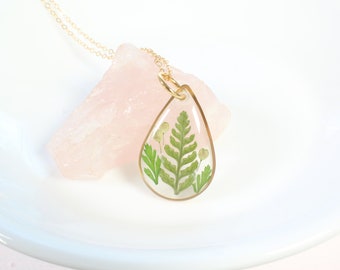 Pressed fern necklace, real plant jewelry, resin flower pendant, nature lover gift, hiker, gardener, forest, leaf, woodland, botanical, boho