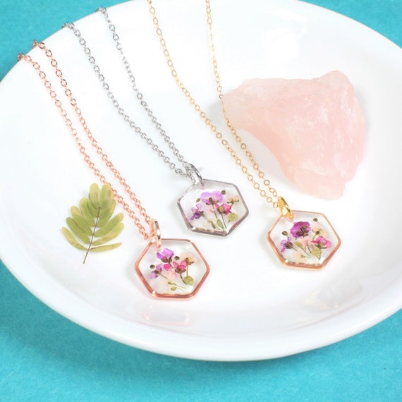 Pressed Purple Flower Necklace Rose Gold Filled Necklace -  Canada