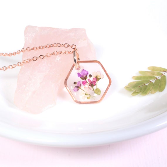 Handmade real pressed flower with Crystal rings necklace