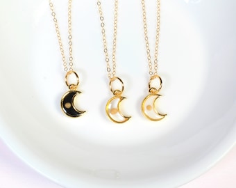 Mustard seed necklaces, small gold moon pendant, gold mustard seed necklace, mustard seed jewelry, faith necklace