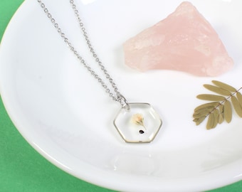 Hexagon baby's breath forget me not seed necklace small forget-me-not seed pendant gift for miscarriage grief remembrance, pregnancy loss
