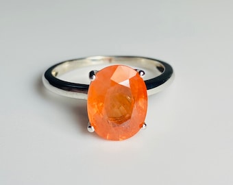 Orange Sapphire Sterling Silver Ring - September Birthstone