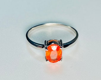 Orange Sapphire Ring, September Birthstone, Sterling Silver (Size 7)