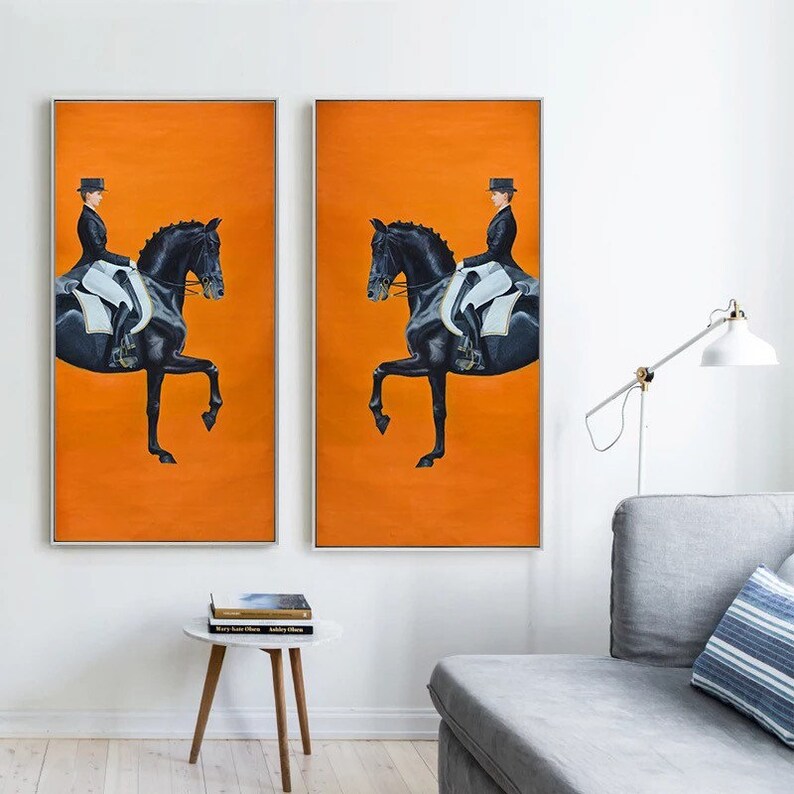 Classic Modern Orange Horse Racing Canvas Print Painting Etsy