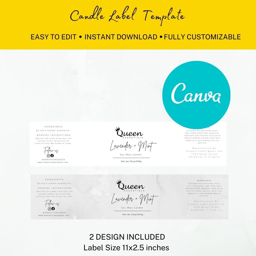 Wrap Around Candle Label Template 11x2.5 Etsy