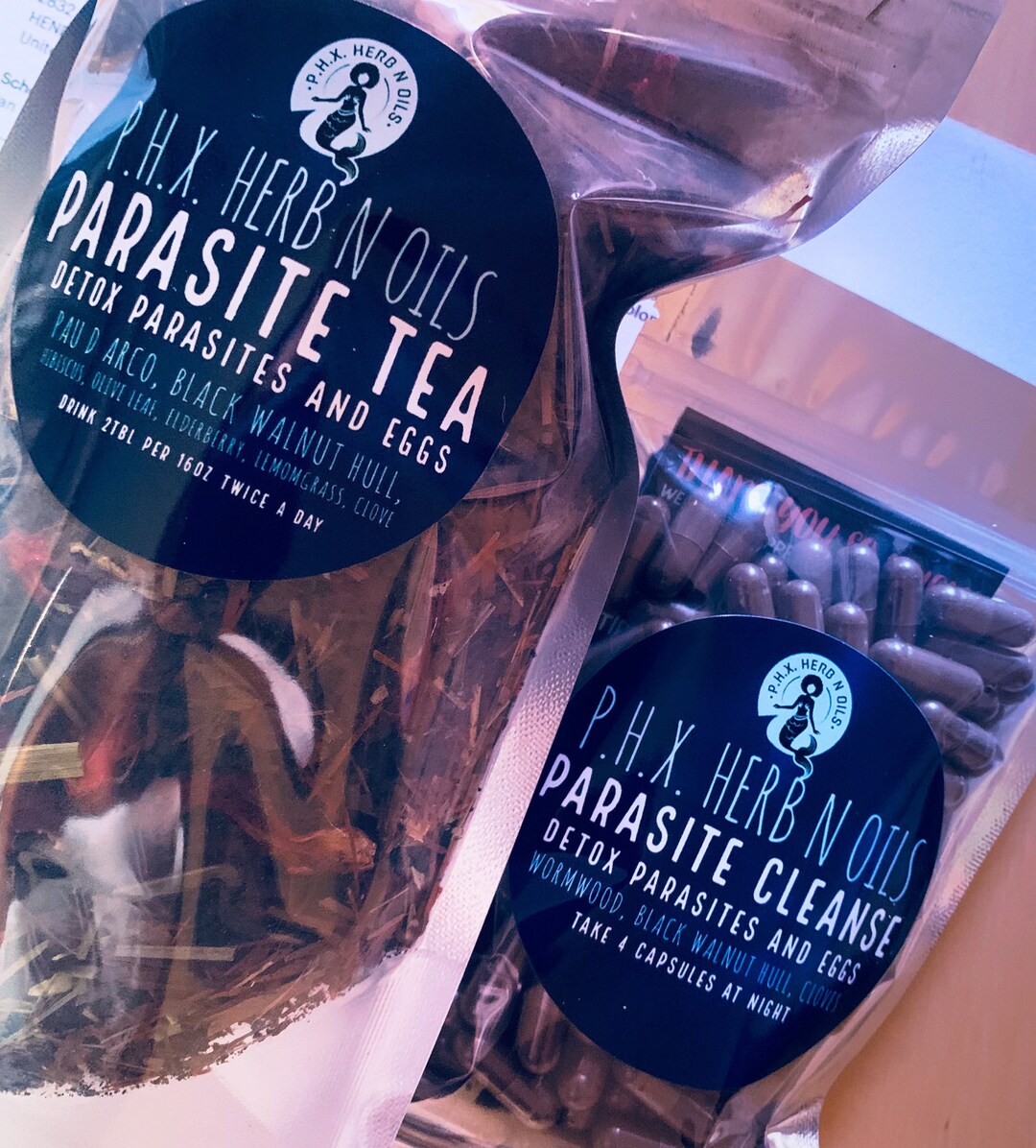 2 PART PARASITE CLEANSE Package, Tea Plus Capsules, Super Flush, Sebi Herbs, Herbal Laxative
