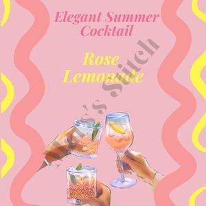 Rose Lemonade Recipe Poster – Editable PDF – Summer Drink Printable – Kitchen Wall Art – Bar Cart Decor – Bridal Shower Gift