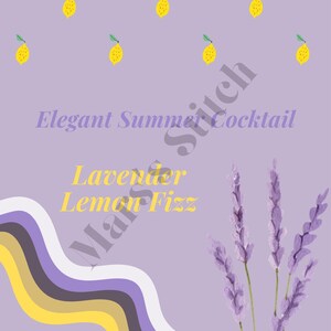 Recept voor cocktail met lavendel-citroenbruis | Afdrukbaar recept voor zomerdrankje | Botanische cocktail | Esthetische digitale receptenkaart