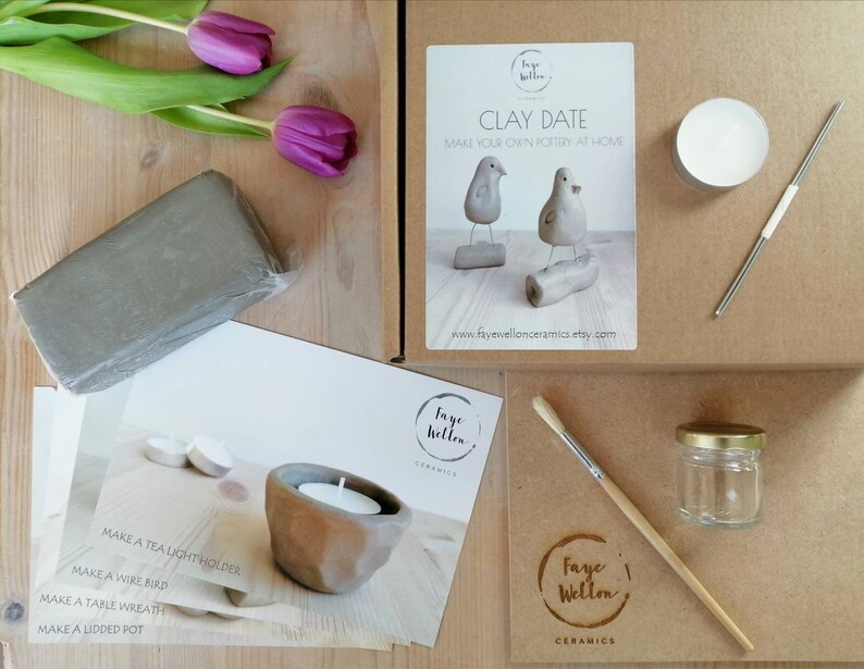 Home pottery kit CLAY DATE airdry clay starter kit set of 4 Etsy