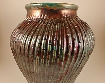 Raku Green & Copper Vase