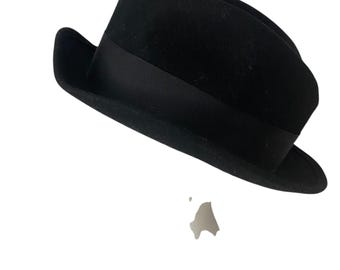 Vintage Tiger Pride Black Fedora Wool Hat Feather Men Size M Made In USA Classy