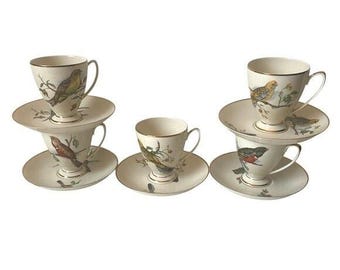 Royal Sphinx 1960 Maastricht Porcelain Bird Coffee Cups Set 5 Holland Vintage