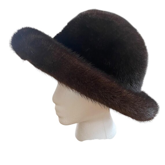 Vintage Evans Chicago Brimmed Mink Fur Cloche Hat Glossy Mahogany Brown MCMLUXE