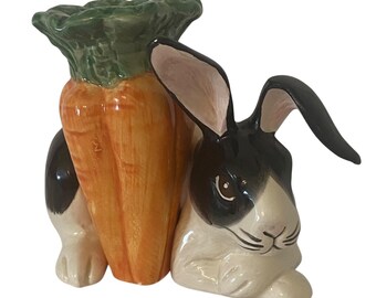 Fitz n Floyd Kensington Ceramic Bunny Rabbit Carrot Candle Holder Easter 1980s