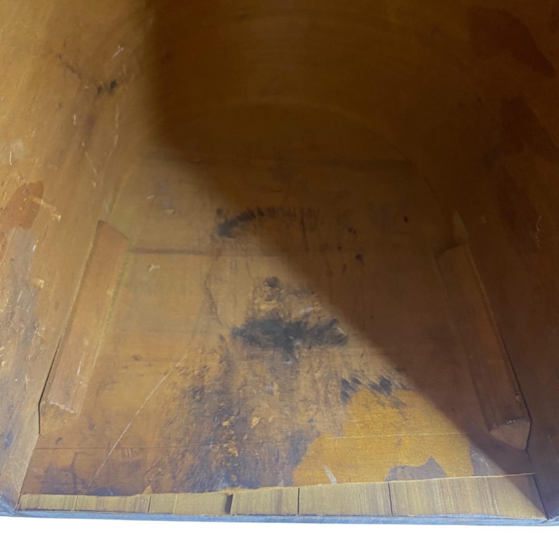 Máquina de coser Singer antigua de madera, caja de madera curvada, asa, sin herrajes, solo la tapa. imagen 11