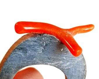 Natural Branch Red Coral set in Concrete Band Ring