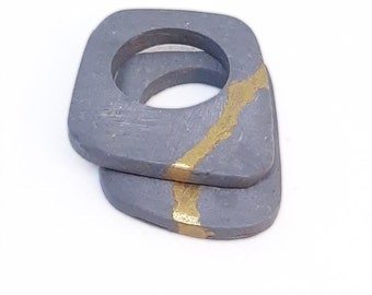 Couple of Handmade Concrete and Gold Rings