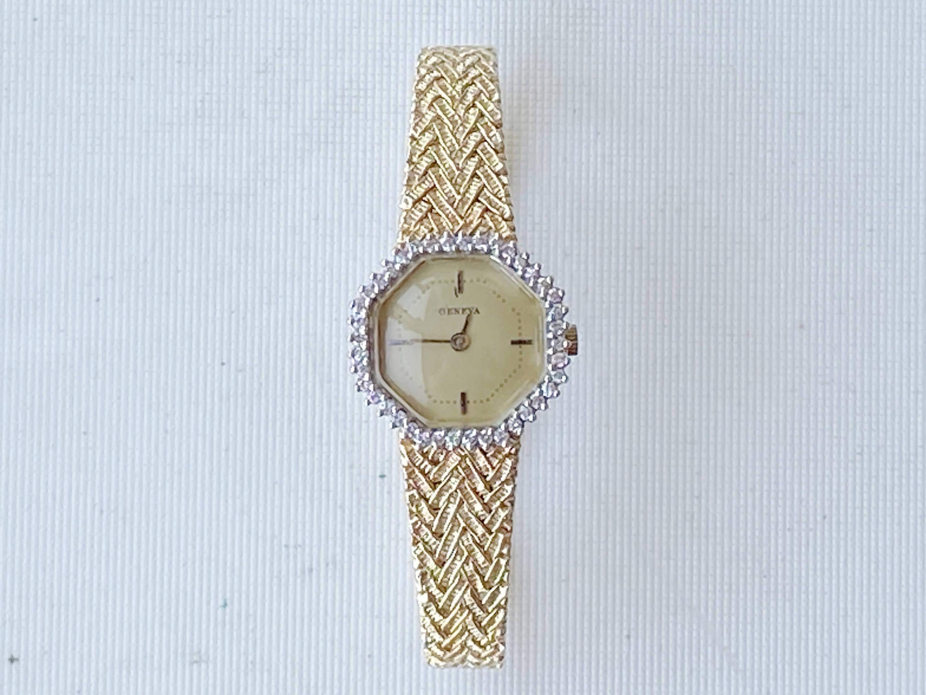 Vintage Geneva 14k Yellow Gold Diamond Watch: Braided 