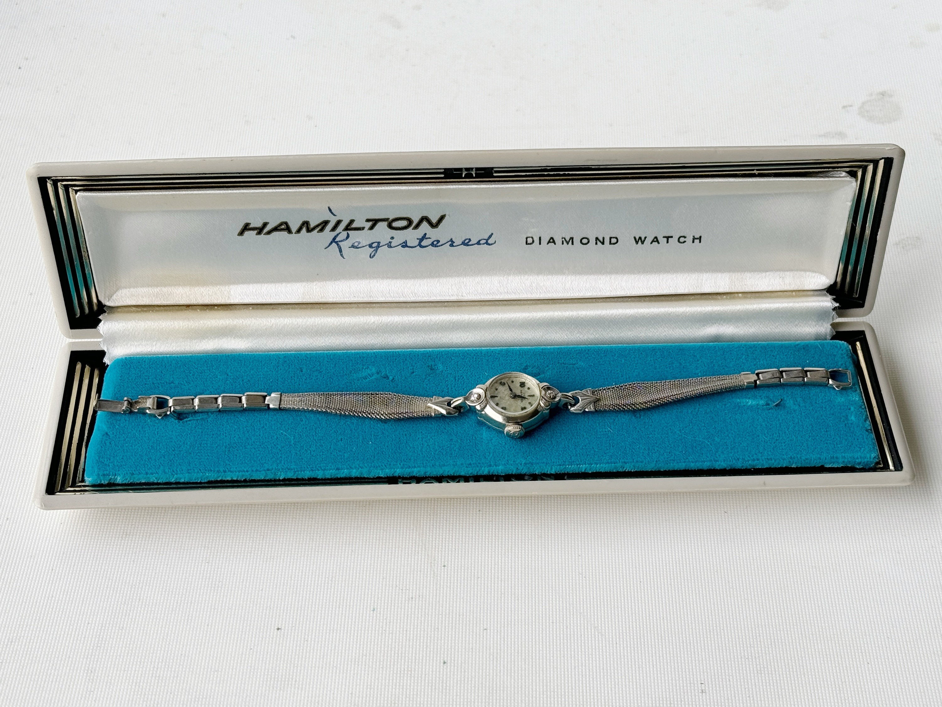Vintage Hamilton 14k White Gold Diamond Women's Mechanical