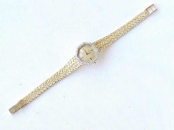 Vintage Geneva 14k Yellow Gold Diamond Watch: Braided Bracelet