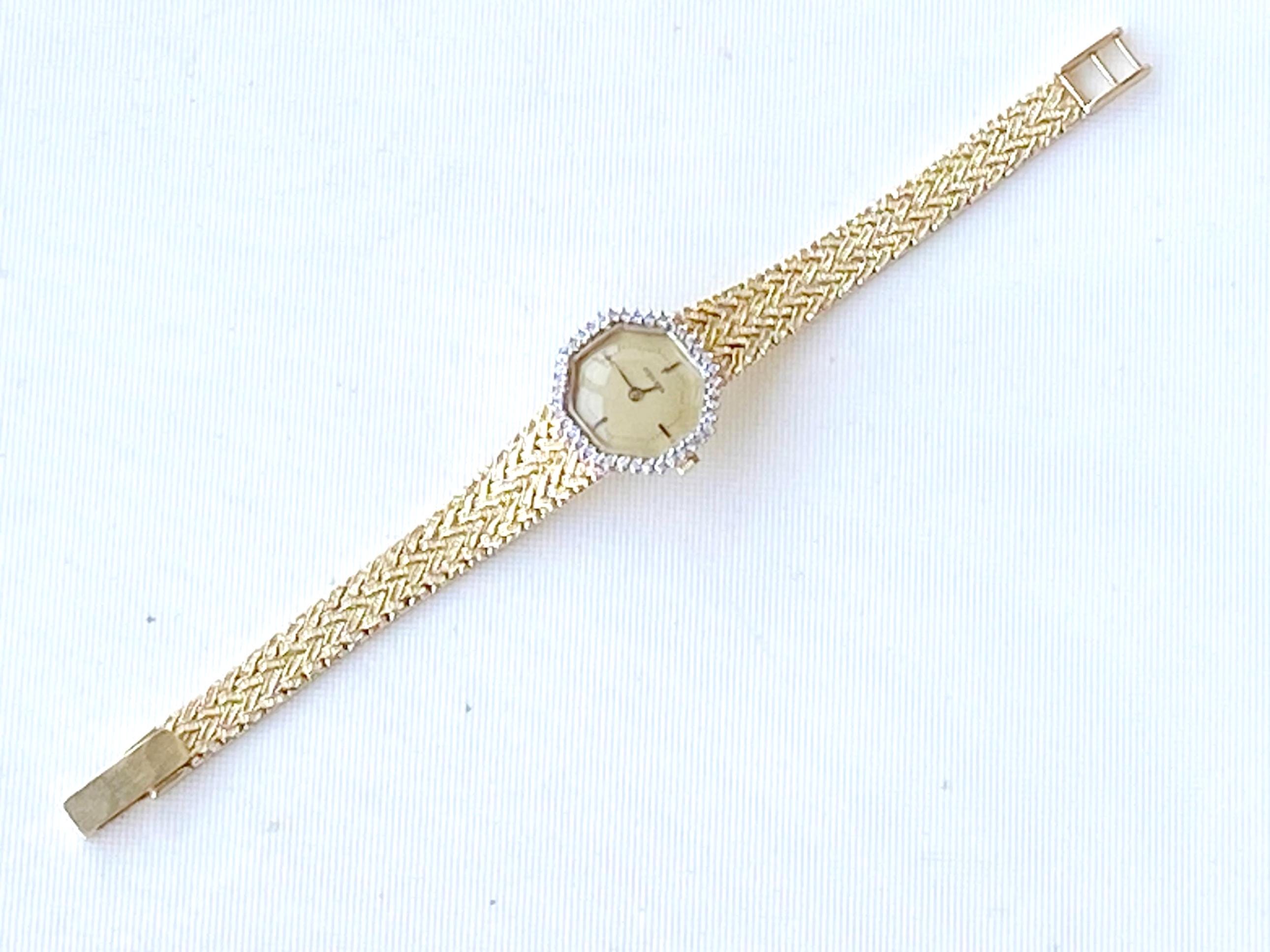 Vintage Geneva 14k Yellow Gold Diamond Watch: Braided Bracelet