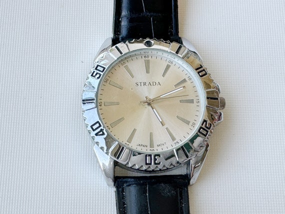 vintage strada men's stainless steel quartz watch… - image 1