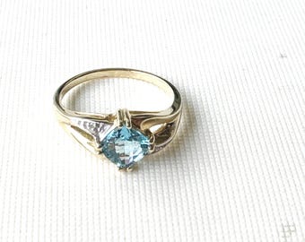 Vintage 10k Gelbgold mit Blautopas Damenring Größe 6 3/4
