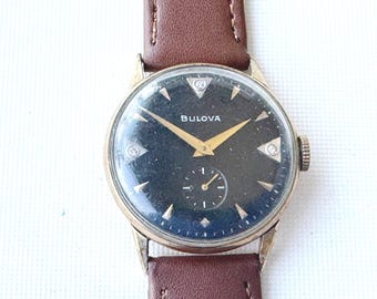 Vintage Bulova 10k Gold Filled Herrenuhr: Diamant Ziffernblatt, 32 mm Gehäuse