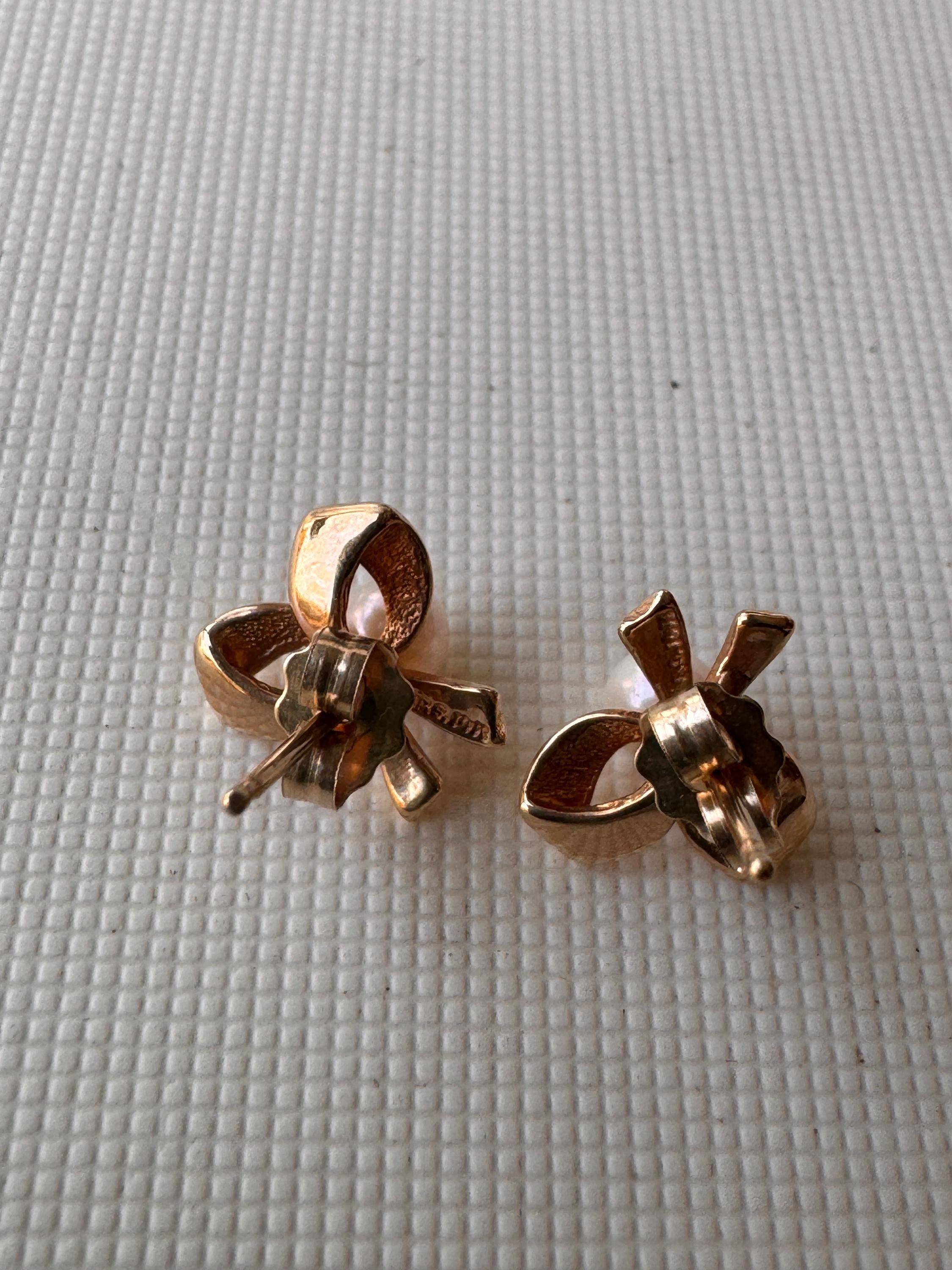 ピアス VINTAGE HOLLYWOOD Petal Ribbon Earrings 4BFK494 Vintage 14k Yellow Gold Pearl Ribbon Pierced Earrings, 0.4