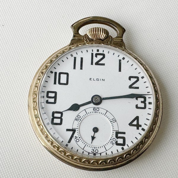 vintage elgin 16s 21j 10k rgp pocket watch, 49mm case, running