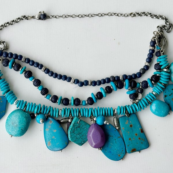 vintage turquoise necklace costume jewelry 20 inches