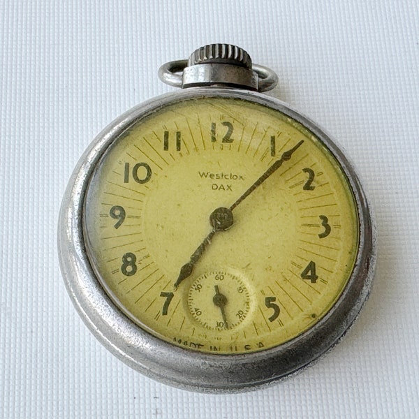 vintage American westclox dax pocket watch, 49mm case, running