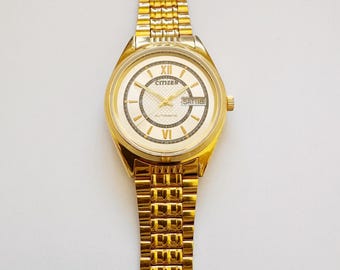 Citizen Automatic Watch 36mm Gold Tone Day Date Mechanical Men’s Vintage Classic Dress