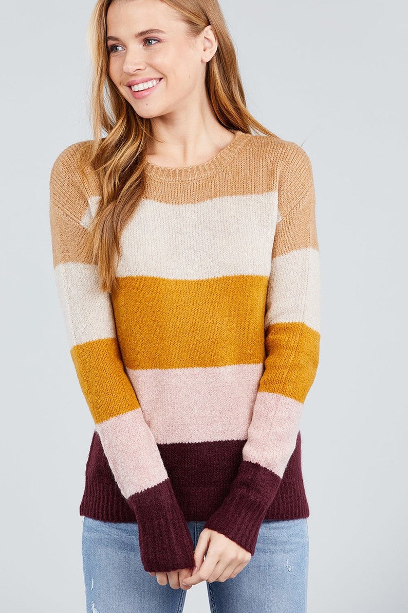 Color Block Crew Neck Sweater