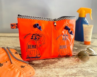 Schwimmflügel-Tasche groß XXL mit Reissverschluss | Kulturbeutel Nasstasche Wet Bag | orange blau | Schwimmsachen Bikinitasche Duschzeug