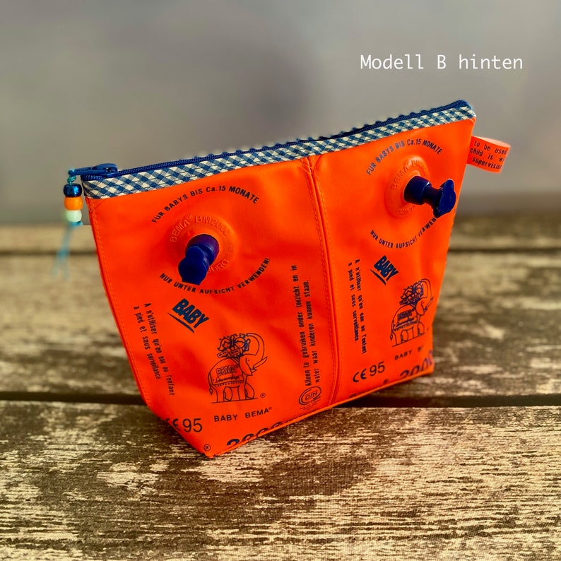 Schwimmflügel-Tasche groß XXL mit Reissverschluss Kulturbeutel Nasstasche Wet Bag orange blau Schwimmsachen Bikinitasche Duschzeug Bild 10