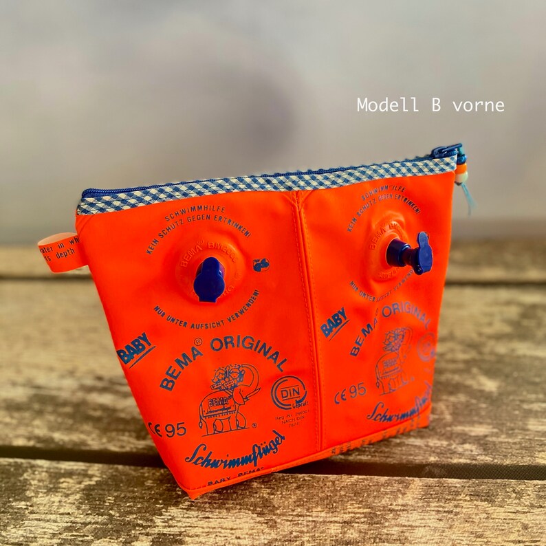 Schwimmflügel-Tasche groß XXL mit Reissverschluss Kulturbeutel Nasstasche Wet Bag orange blau Schwimmsachen Bikinitasche Duschzeug Bild 9