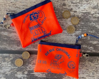 Schwimmflügel-Tasche klein mit Reissverschluss | Geldbörse Portemonnaie | orange blau | Mini Wet Bag