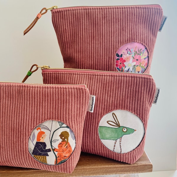 Kosmetikbeutel Schminktasche Cord altrosa | Reissverschluss Innenfutter | Ordnung Handtasche | kleiner Kulturbeutel unterwegs