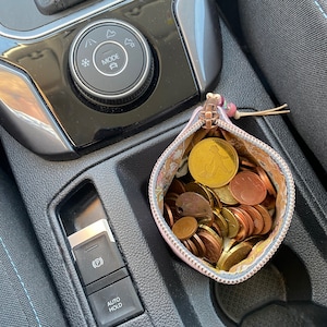 Auto-Münzsammler Mittelkonsole | Reissverschluss Kunstleder genäht | Autozubehör Handarbeit | Geschenk Auto Führerschein
