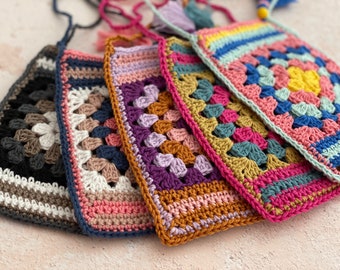 Handytasche gehäkelt Boho Granny | zum Umhängen | bunt | Baumwollgarne | Crossbody Bag | kleine Umhängetasche