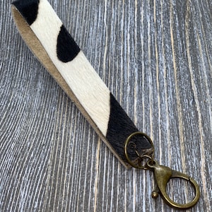Cow Hair Leather Keychain with Clip
