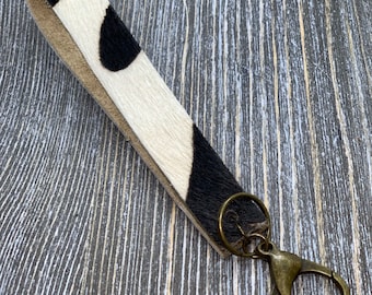 Cow Hair Leather Keychain with Clip