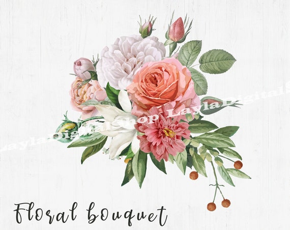 Download Pink Blush Watercolor Floral Clipart Wedding Watercolor Etsy