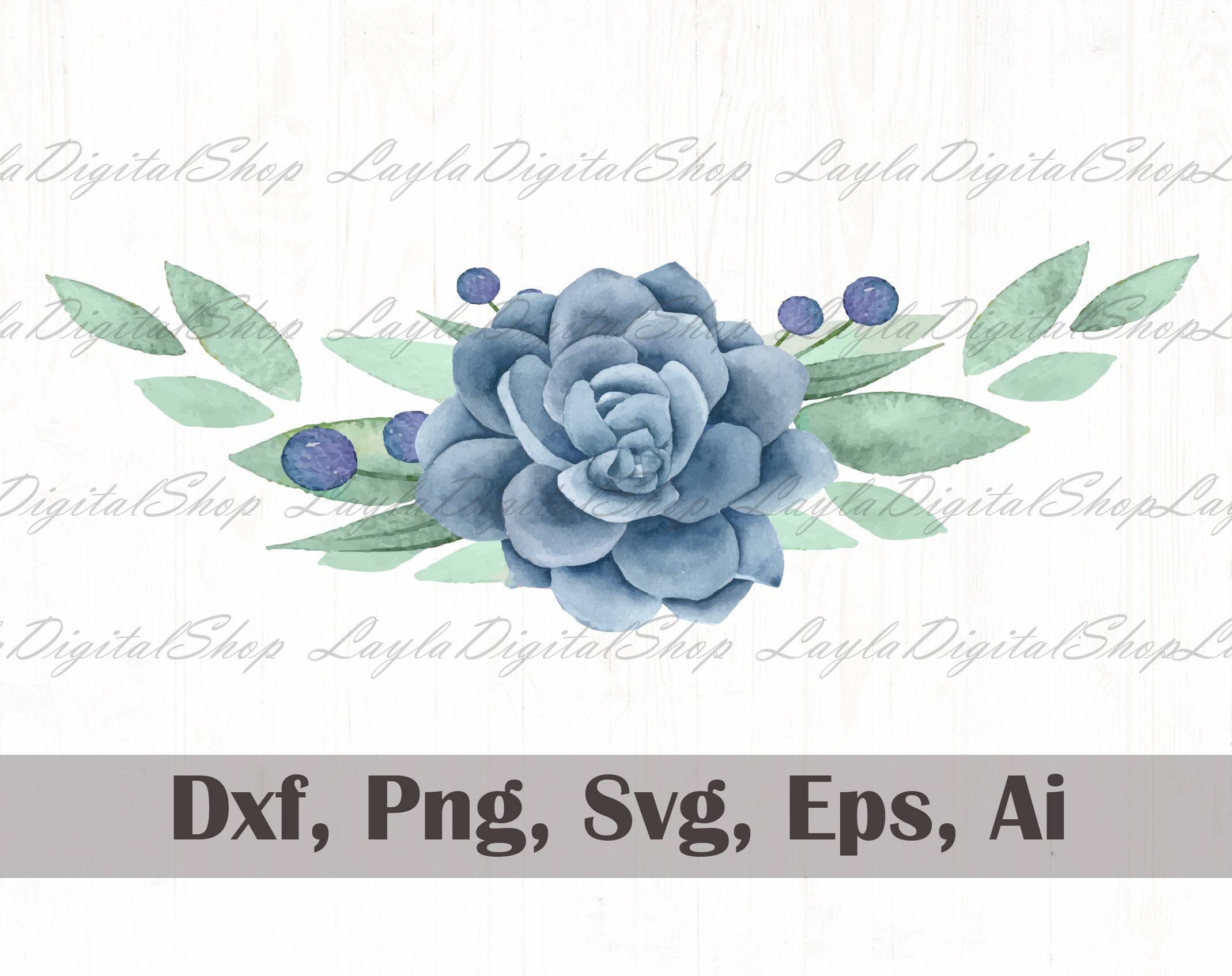Download Succulent Flower Png Svg Eps Blue Floral Png Cactus Vector Etsy